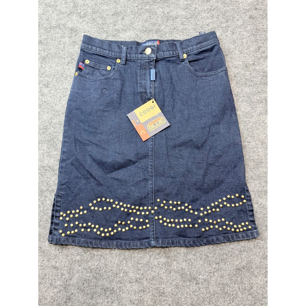 Vintage Y2K Coogi Australia Down Under Blue Denim Studded Skirt Size S NWT